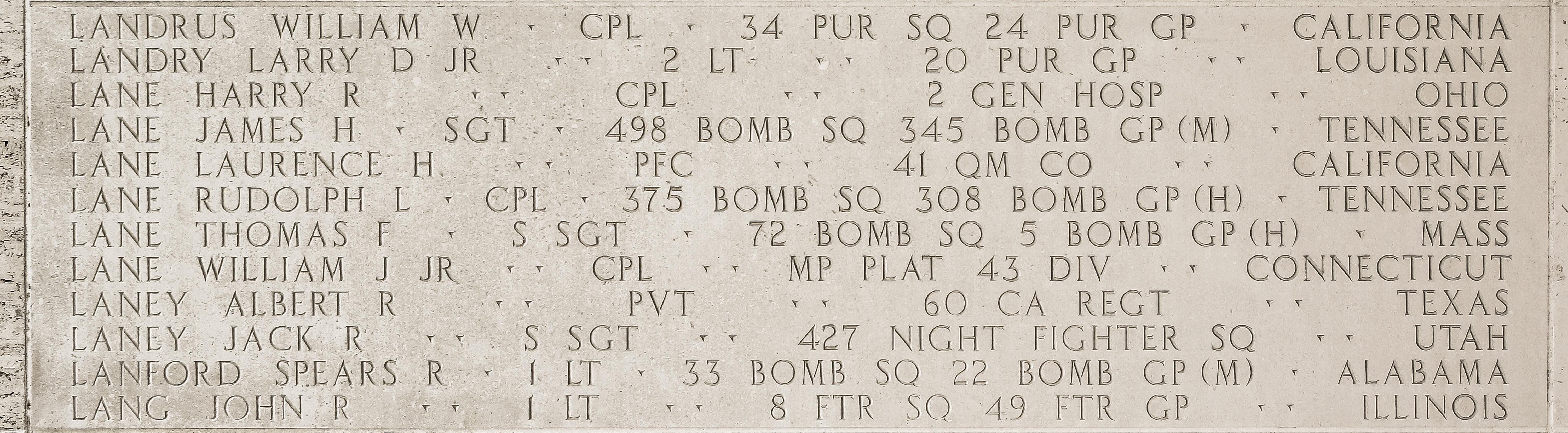 Thomas F. Lane, Staff Sergeant